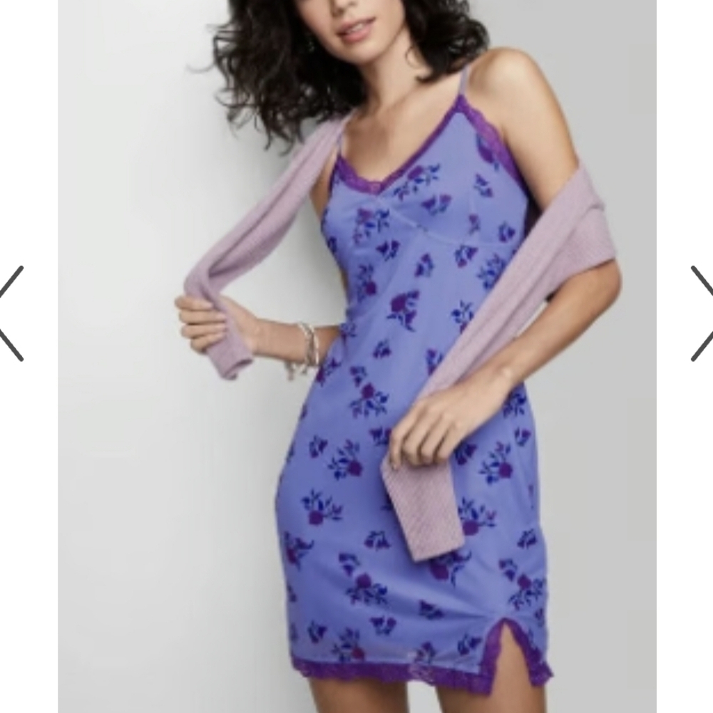 Wild Fable Floral Slip Dress | Size S | Purple Blue | Lace Trim | EUC
